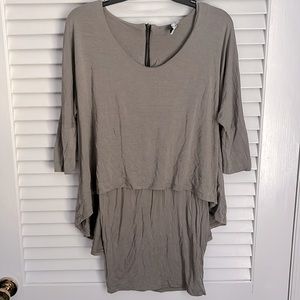 Nina Kendosa Paris Stretch Rayon Batwing Dolman Layered Tunic Shirt Zipper Back